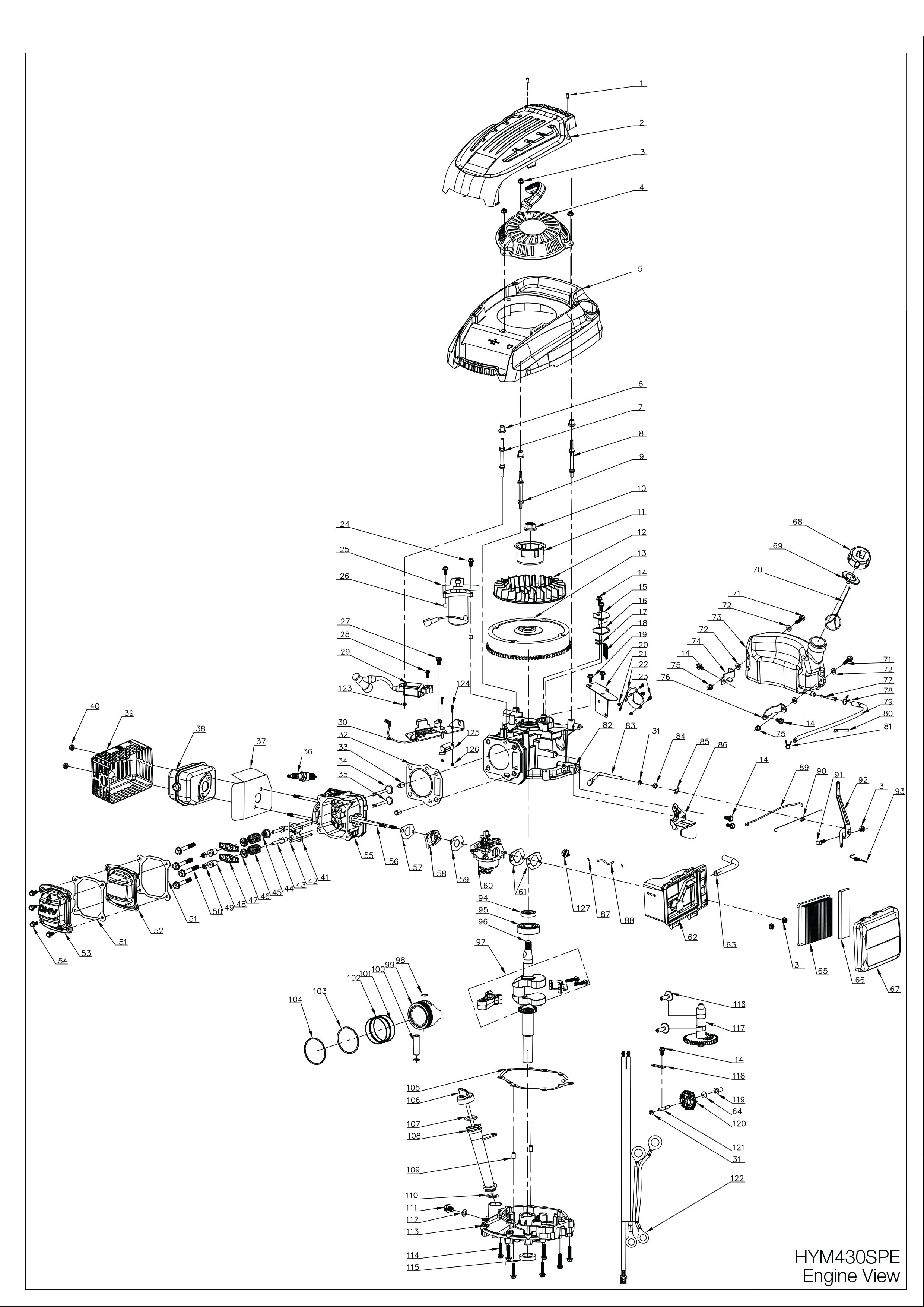 Exploded View Diagram for the HYM430SPE IC140VE Lawn Mower Engine